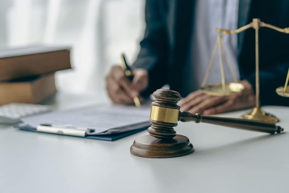 Judge's Hammer, Scales of Justice, Law Tigers, Lawyer's concept, protecting clients in order to win cases or gain the best legal interest.